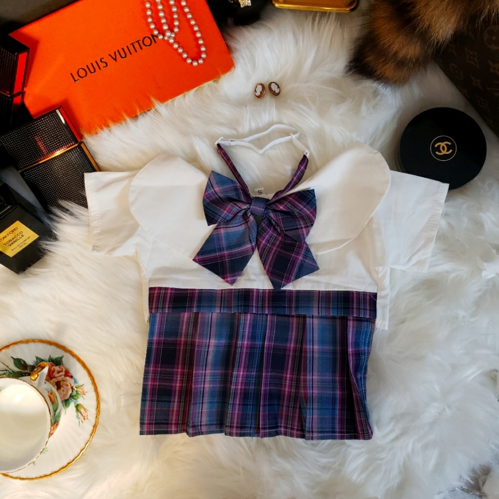 Plaid School Girl Dress & Bow Collar